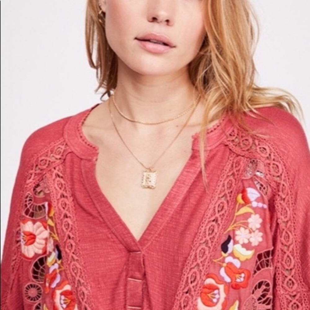 Free People Serafina Boho Embroidered Blouse